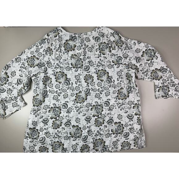 Tahari Womens Linen Tunic Top 2X Gray Black Floral Button Front Roll Tab Flowy - Picture 14 of 16
